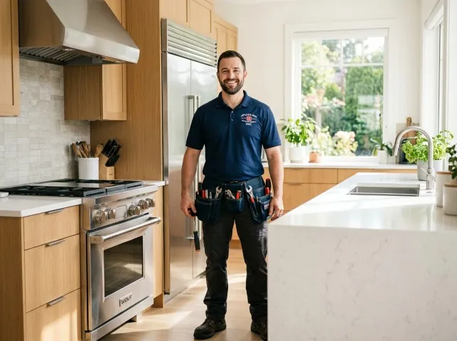 Appliance Repair Hero technician in a Attleboro, MA kitchen after an appliance repair